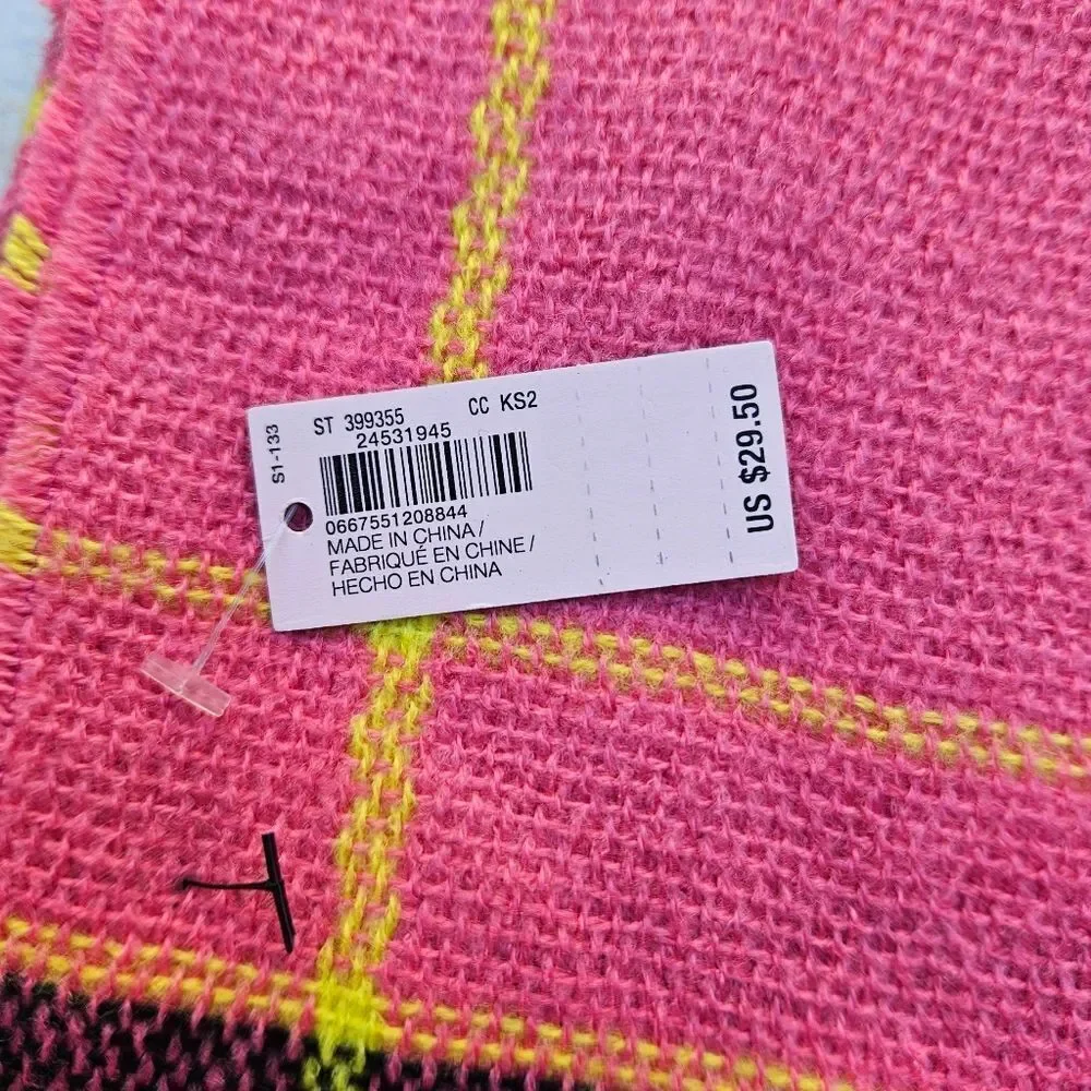 Victoria's Secret Pink Black and Yellow Plaid Fringe Scarf